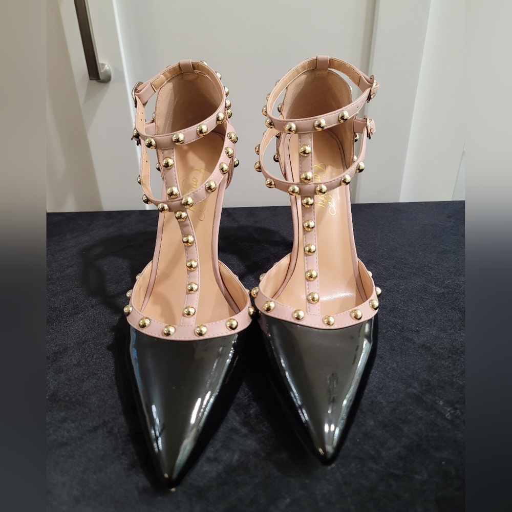 Studded Strappy 2-tone Stiletto Heels, size 8